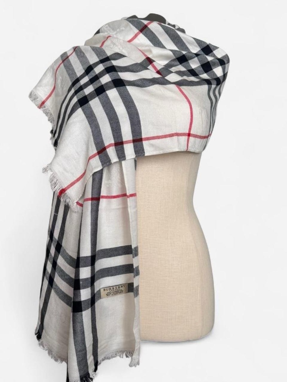 Burberry Giant Check White Plaid Cashmere Women’s Scarf